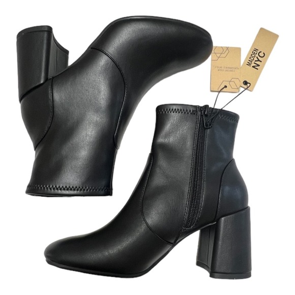 MADDEN NYC Women's Side 9 Bootie Zip black Ankle Heel Boots Comfort Form NEW - Picture 9 of 10